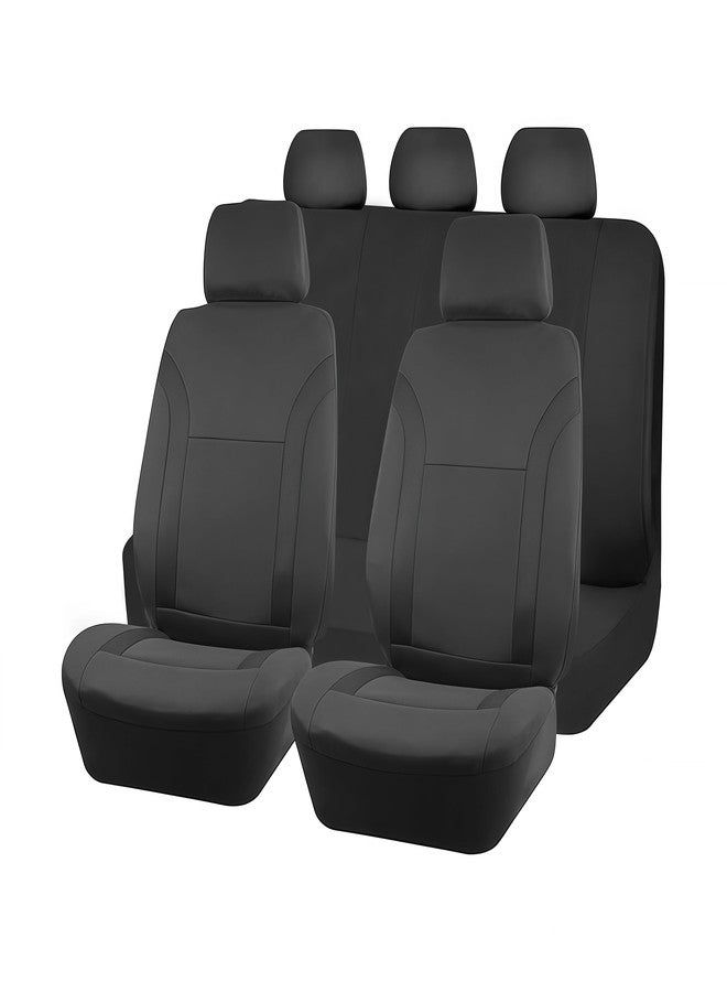 Zpana Car Seat Cover Full Sets, 9PCS Waterproof Vehicle Front and Rear Split Bench Covers with 3D Foam Back Support, Breathable Auto Seat Protective Accessories, Universal for SUV RV Truck (Black)