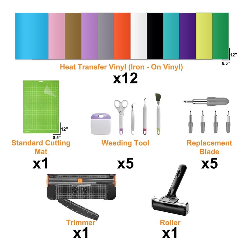 LOPASA مجموعة البداية من المتوافقة مع آلة Cricut Joy Xtra (مجموعة HTV) | حزمة للمبتدئين | فينيل مقاس 8.5 × 12 بوصة | مجموعة نقل حراري | إكسسوارات ومستلزمات | أدوات ومواد أساسية - Image 2