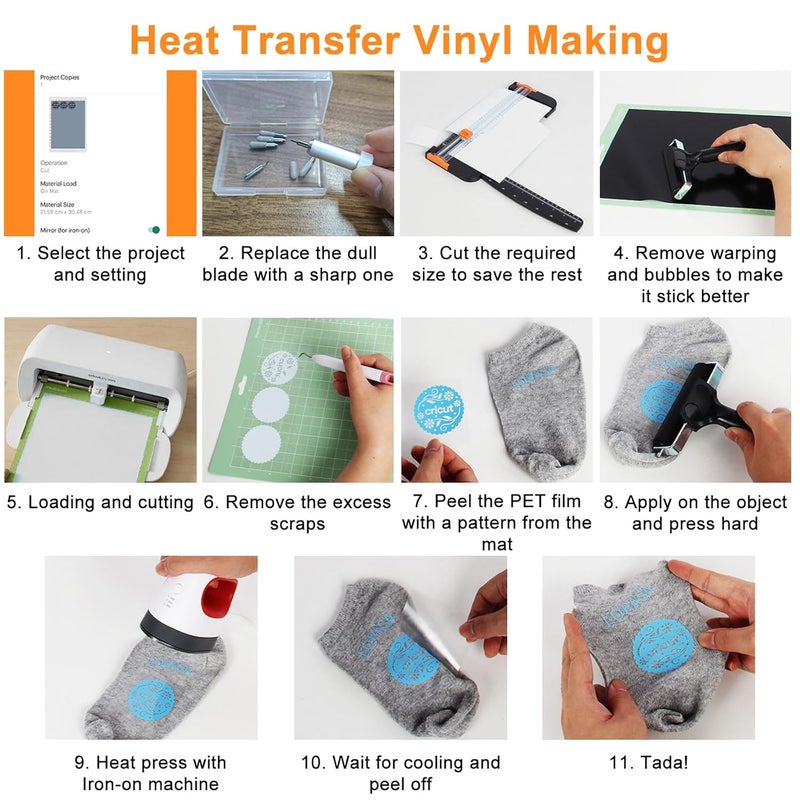 LOPASA مجموعة البداية من المتوافقة مع آلة Cricut Joy Xtra (مجموعة HTV) | حزمة للمبتدئين | فينيل مقاس 8.5 × 12 بوصة | مجموعة نقل حراري | إكسسوارات ومستلزمات | أدوات ومواد أساسية - Image 4