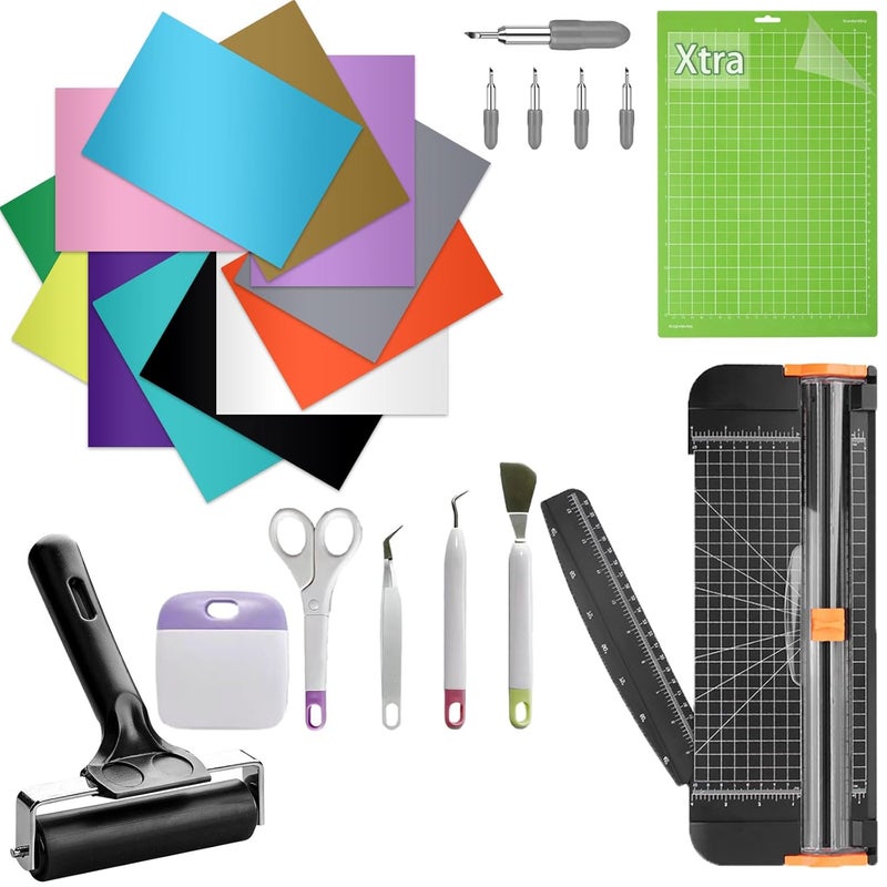 LOPASA مجموعة البداية من المتوافقة مع آلة Cricut Joy Xtra (مجموعة HTV) | حزمة للمبتدئين | فينيل مقاس 8.5 × 12 بوصة | مجموعة نقل حراري | إكسسوارات ومستلزمات | أدوات ومواد أساسية - Image 1
