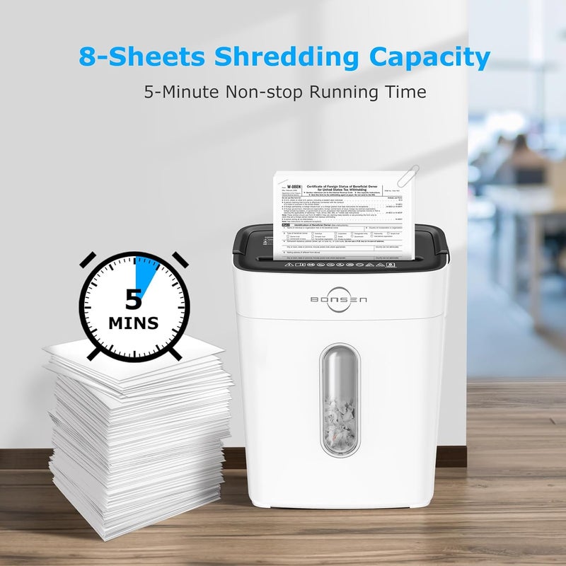 BONSEN Shredders for Home Office, 8-Sheet Cross Cut Credit Card Shredder, Small Paper Shredder for Home Use with 4 Gal Bin, P-4 High Security Level, White (S3101-W) - Image 2