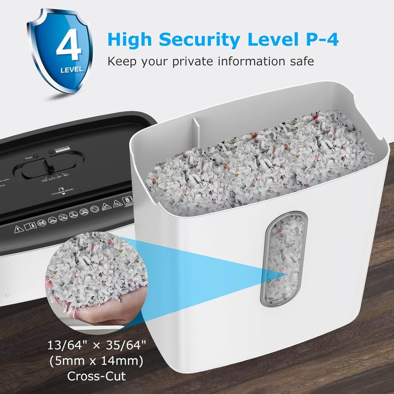BONSEN Shredders for Home Office, 8-Sheet Cross Cut Credit Card Shredder, Small Paper Shredder for Home Use with 4 Gal Bin, P-4 High Security Level, White (S3101-W) - Image 3
