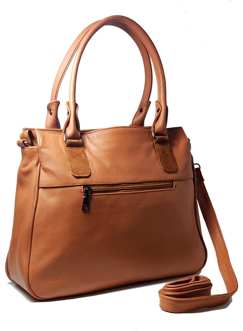 ليذريا  شنطة حريمي من الجلد الطبيعي الفاخر المطعم بالشمواه- كبيرة الحجم - Image 2