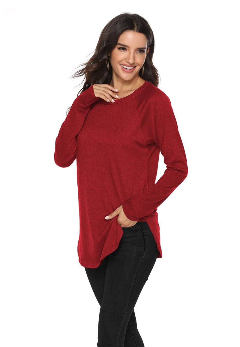 Newchoice Long Sleeve Tops for Women Loose Fit Dressy Tunic Tshirts for Workout Yoga (XXL,Dark Red) - Image 5