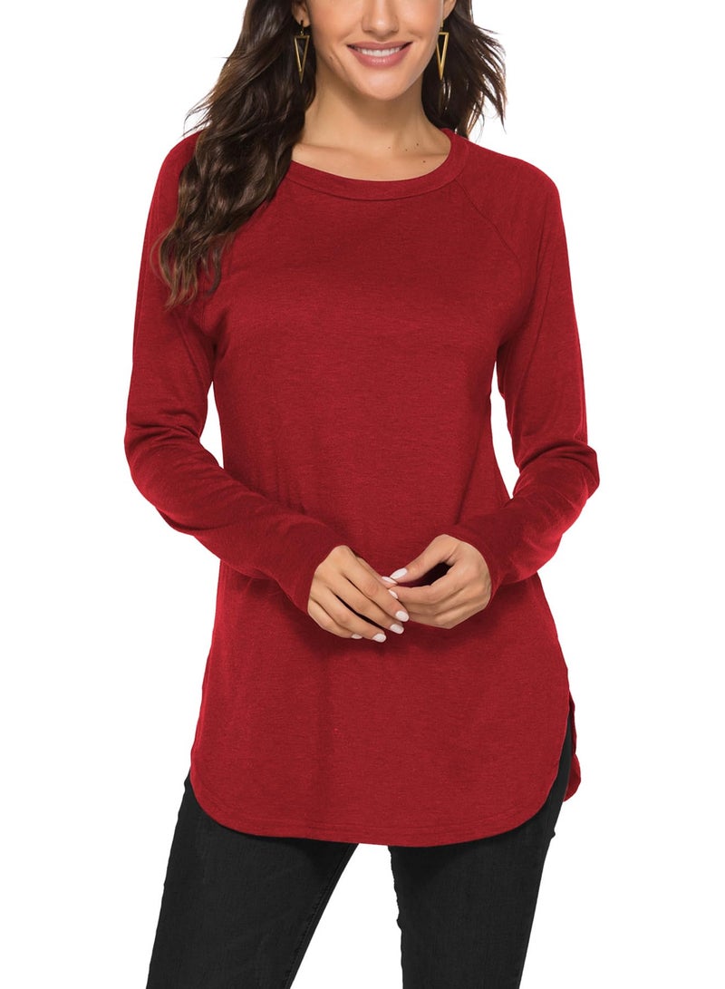 Newchoice Long Sleeve Tops for Women Loose Fit Dressy Tunic Tshirts for Workout Yoga (XXL,Dark Red) - Image 1