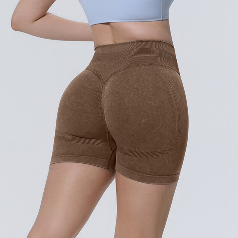 شورت يوجا جديد بخصر عالي وتصميم سلس ومغسول - مريح ومرن ومناسب للركض واللياقة البدنية وركوب الدراجات - Image 1