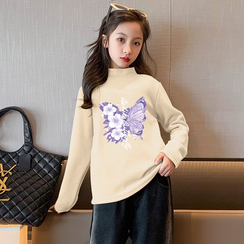 Y2371# Girls' Long Sleeve T-Shirt Children'S Velvet Casual Joker Clothes New Autumn Jacket Children'S Base Shirt T - Image 1