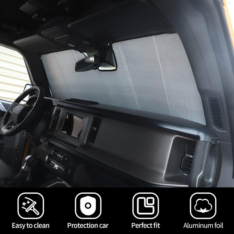 JWWY Windshield Sunshade for 2021-2022 Ford Bronco - Foldable Reflective Polyester Sun Shield - Image 5