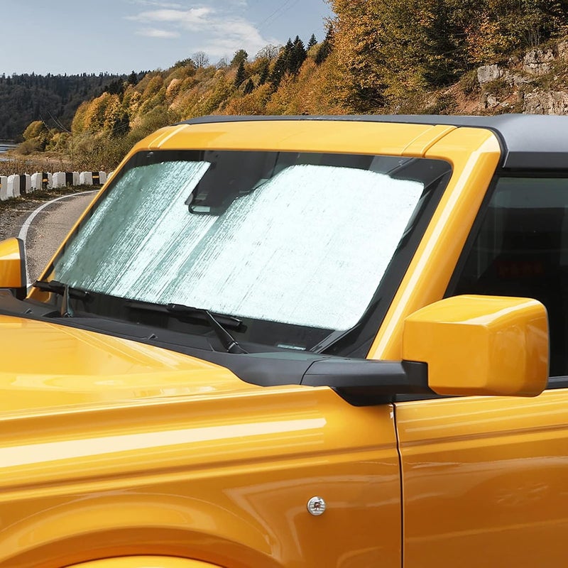 JWWY Windshield Sunshade for 2021-2022 Ford Bronco - Foldable Reflective Polyester Sun Shield - Image 3