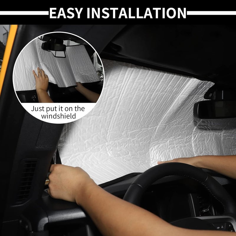 JWWY Windshield Sunshade for 2021-2022 Ford Bronco - Foldable Reflective Polyester Sun Shield - Image 4
