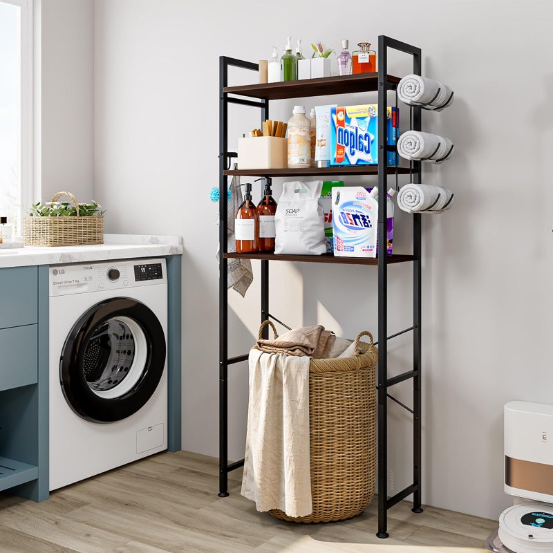 Dazioter Over The Toilet Storage Rack 3 Tier Bathroom Organizer Shelf Over Toilet Freestanding Space Saver Toilet Stands with 10 Hooks Multifunctional (BlackOak) - Image 5