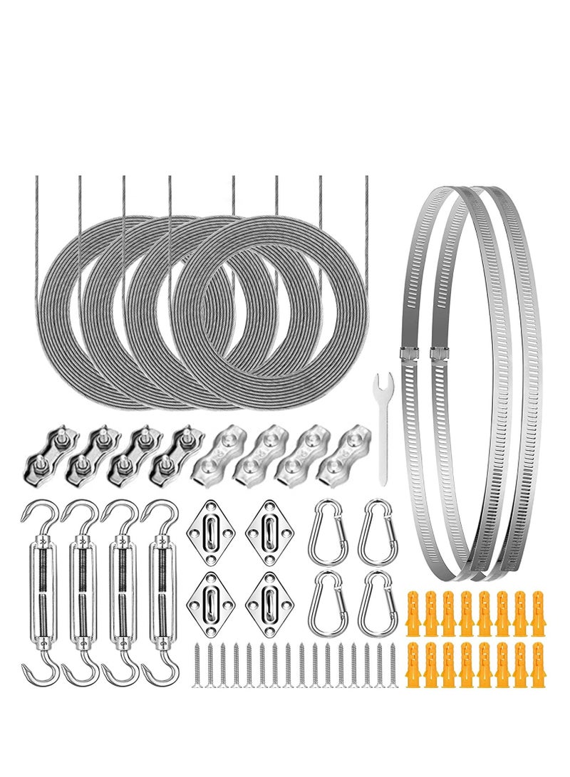 SYOSI Sun Shade Sail Hardware Kit 6 inch with 4pcs 50.5ft Cable Wire Rope 304 Stainless Steel for Patio Garden Triangle Rectangle and Square Sails Installation 59 pcs - Image 1