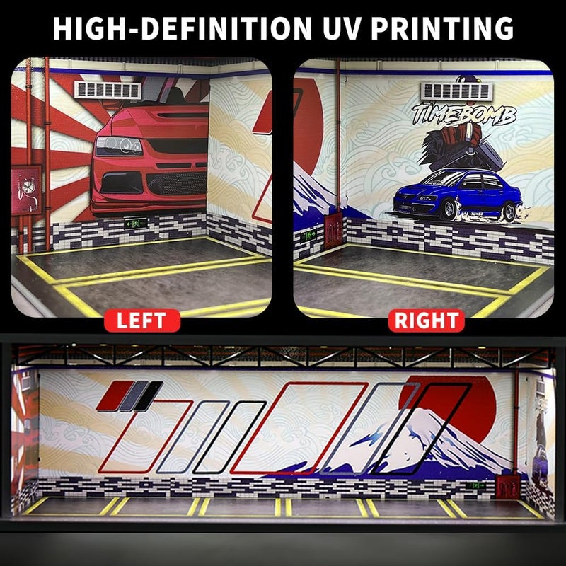 G-FANS 1/64 Scale Hot die-cast Wheels Model car scenarios Display case with LED Light and Acrylic Cover, Scenes Parking lot Diorama Storage Garage Box with 6 Parking Spaces (Fuji) - Image 4