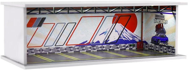 G-FANS 1/64 Scale Hot die-cast Wheels Model car scenarios Display case with LED Light and Acrylic Cover, Scenes Parking lot Diorama Storage Garage Box with 6 Parking Spaces (Fuji) - Image 1