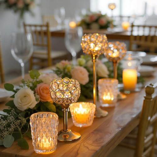 Kehail Elegant Crystal Candle Set of 6 Gold Tealight Holders Votive Candelabras Bowl Centerpiece Bulk for Dining Table Wedding Decor - Image 3