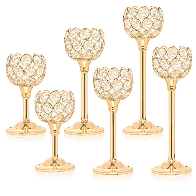Kehail Elegant Crystal Candle Set of 6 Gold Tealight Holders Votive Candelabras Bowl Centerpiece Bulk for Dining Table Wedding Decor - Image 2