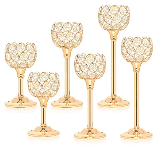 Kehail Elegant Crystal Candle Set of 6 Gold Tealight Holders Votive Candelabras Bowl Centerpiece Bulk for Dining Table Wedding Decor - Image 1