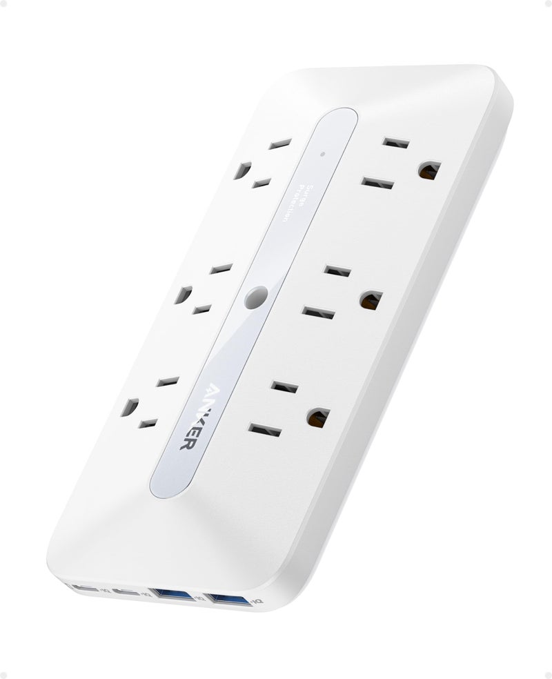 Anker Outlet Extender, Power Strip with 300J Surge Protector, 10-in-1 with 6 AC, 2 USB A, 2 USB C Ports, Wide-Spaces Outlets and 20W Fast Charging, Dorm Room Essentials - Image 1