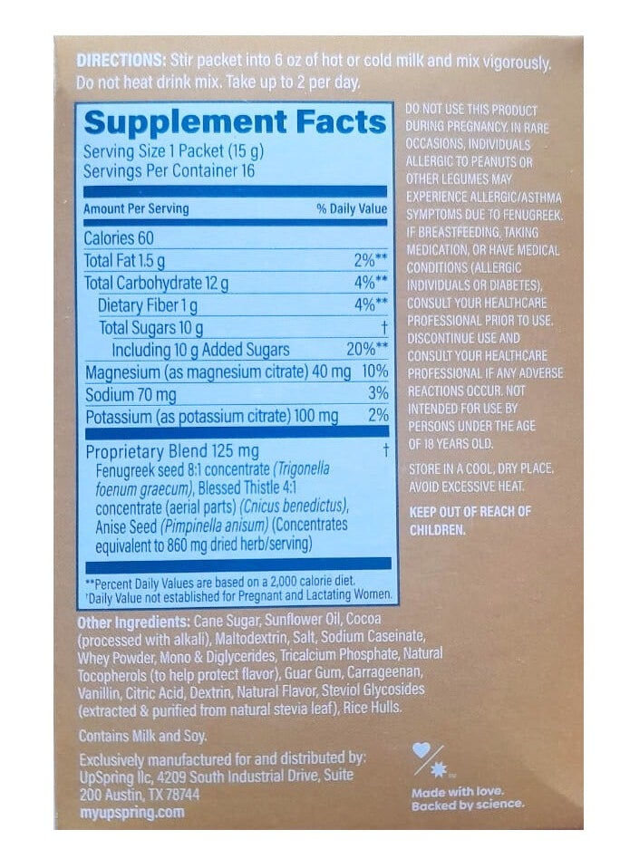UpSpring Baby - UpSpring, Milkflow Drink Mix, Chocolate, 16 Packets, 15 g Each, (8.5 oz) - Image 1