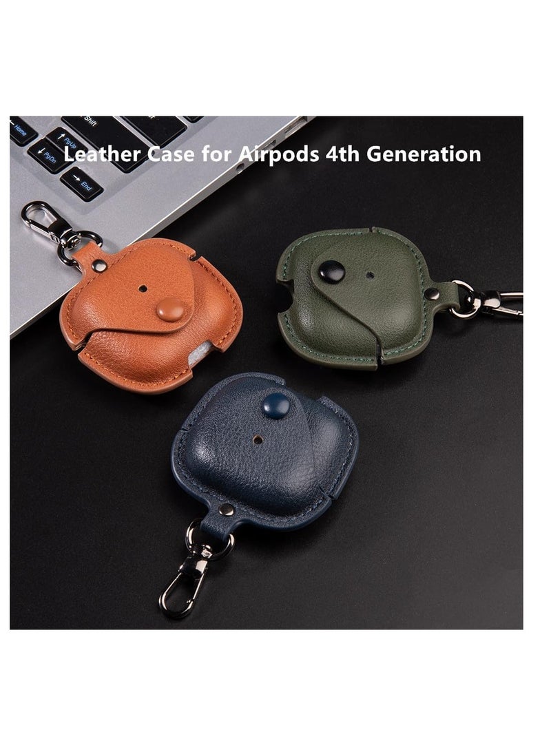 Premium Earphone Case Compatible with AirPods 4 Shockproof PU Leather, Anti-Scratch, Anti-Slip, Stylish Design with Carabiner Hook, Full Protection and Easy Access to Charging Port (Green)  - Image 4