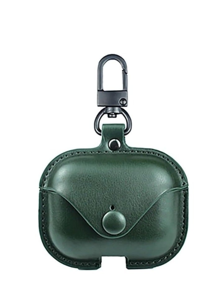 Premium Earphone Case Compatible with AirPods 4 Shockproof PU Leather, Anti-Scratch, Anti-Slip, Stylish Design with Carabiner Hook, Full Protection and Easy Access to Charging Port (Green)  - Image 1