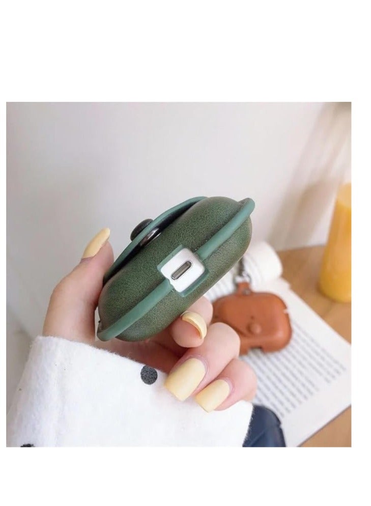 Premium Earphone Case Compatible with AirPods 4 Shockproof PU Leather, Anti-Scratch, Anti-Slip, Stylish Design with Carabiner Hook, Full Protection and Easy Access to Charging Port (Green)  - Image 2