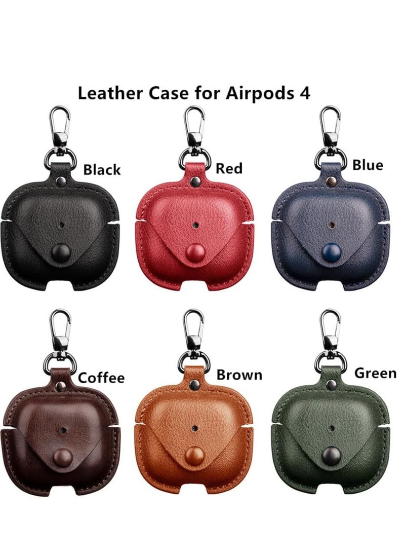 Premium Earphone Case Compatible with AirPods 4 Shockproof PU Leather, Anti-Scratch, Anti-Slip, Stylish Design with Carabiner Hook, Full Protection and Easy Access to Charging Port (Green)  - Image 3