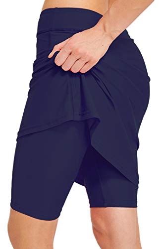 Micosuza Womens Skirted Swim Short Sun Protective UPF 50+ Swimming Bottom with Attached Skirt Navy Medium - Image 1
