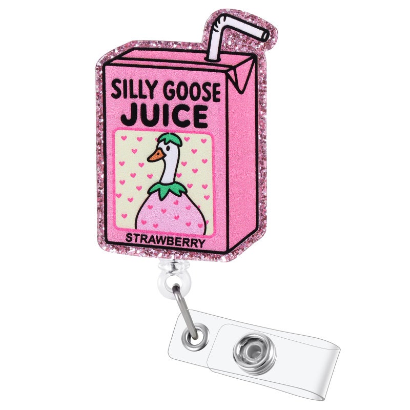BVIIE Silly Goose Juice Funny Badge Reel | Retractable ID Card Badge Holder | Name Tag Work Badge Clip for RN LPN CNA MA ER Night Shift Nurse Nursing Student Doctor | Nurse Gifts | Acrylic｜Alligator Clip - Image 1