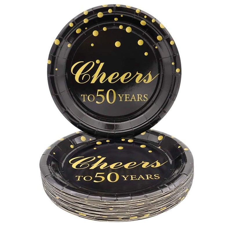 Pandecor 50th Birthday Party Supplies50 PCS Cheers to 50 Years Disposable 7 Inch Paper Plates Dessert Plates for 50 Years Anniversary Party