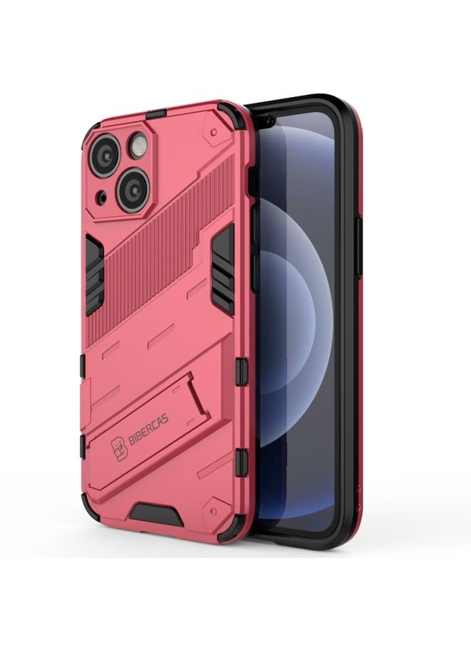 Generic Case Cover For iPhone 13 Punk Armor 2 in 1 PC + TPU Phone Case with Invisible Holder Light Red 