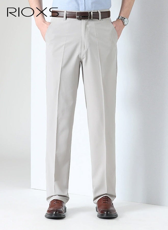 RIOXS Men's Dress Pants, Quick Dry Classic Fit Pleated Front Formal Pants for Men, Beathable Flat Front Wrinkle Free Casual Business Pants with Pockets, Comfort Stretch Expandable Waist Suit Pants for Work, Meeting, Dating, Prom, Wedding and More, White - Image 1