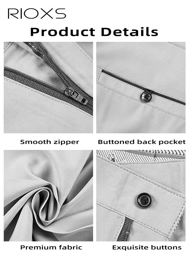 RIOXS Men's Dress Pants, Quick Dry Classic Fit Pleated Front Formal Pants for Men, Beathable Flat Front Wrinkle Free Casual Business Pants with Pockets, Comfort Stretch Expandable Waist Suit Pants for Work, Meeting, Dating, Prom, Wedding and More, White - Image 5