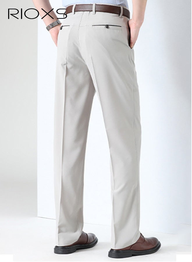 RIOXS Men's Dress Pants, Quick Dry Classic Fit Pleated Front Formal Pants for Men, Beathable Flat Front Wrinkle Free Casual Business Pants with Pockets, Comfort Stretch Expandable Waist Suit Pants for Work, Meeting, Dating, Prom, Wedding and More, White - Image 2