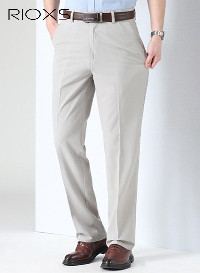RIOXS Men's Dress Pants, Quick Dry Classic Fit Pleated Front Formal Pants for Men, Beathable Flat Front Wrinkle Free Casual Business Pants with Pockets, Comfort Stretch Expandable Waist Suit Pants for Work, Meeting, Dating, Prom, Wedding and More, White - Image 3