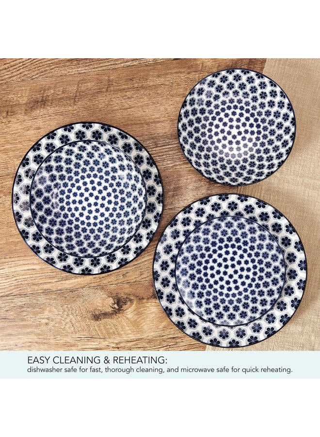 Pfaltzgraff Blooming Delight Floral 12 Piece Plates Bowls Dinnerware Set, Blue and White - Image 5