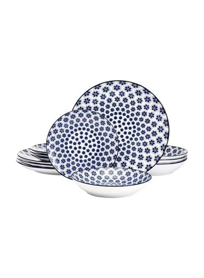 Pfaltzgraff Blooming Delight Floral 12 Piece Plates Bowls Dinnerware Set, Blue and White - Image 1