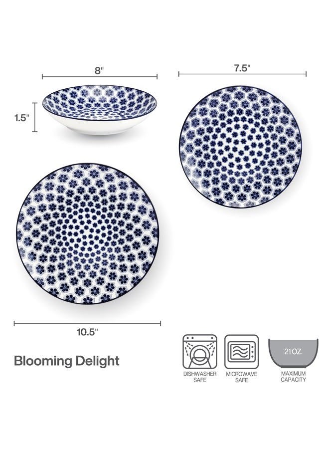 Pfaltzgraff Blooming Delight Floral 12 Piece Plates Bowls Dinnerware Set, Blue and White - Image 4
