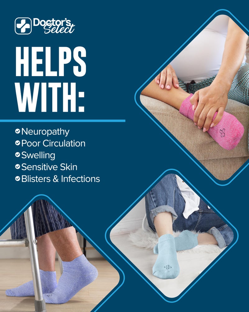 Doctor's Select Viscose Bamboo Ankle Diabetic Socks for Women and Men - 6 Pairs | Quarter Diabetic Socks for Men 9-12 | Edema Socks | Black, White, Light Blue, Blue, Purple, Pink - Image 4
