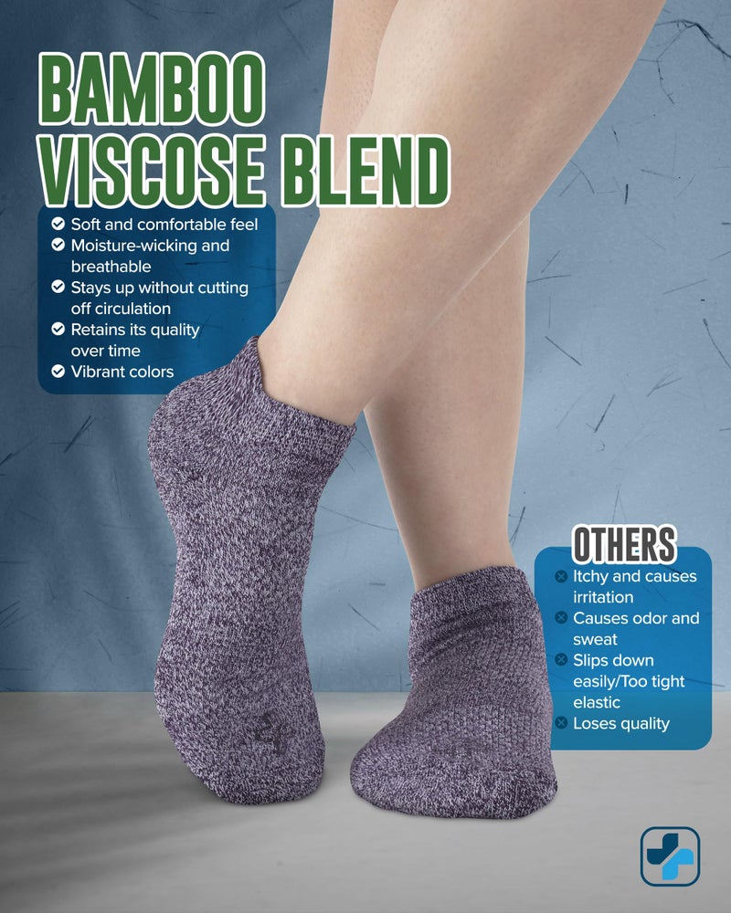 Doctor's Select Viscose Bamboo Ankle Diabetic Socks for Women and Men - 6 Pairs | Quarter Diabetic Socks for Men 9-12 | Edema Socks | Black, White, Light Blue, Blue, Purple, Pink - Image 5