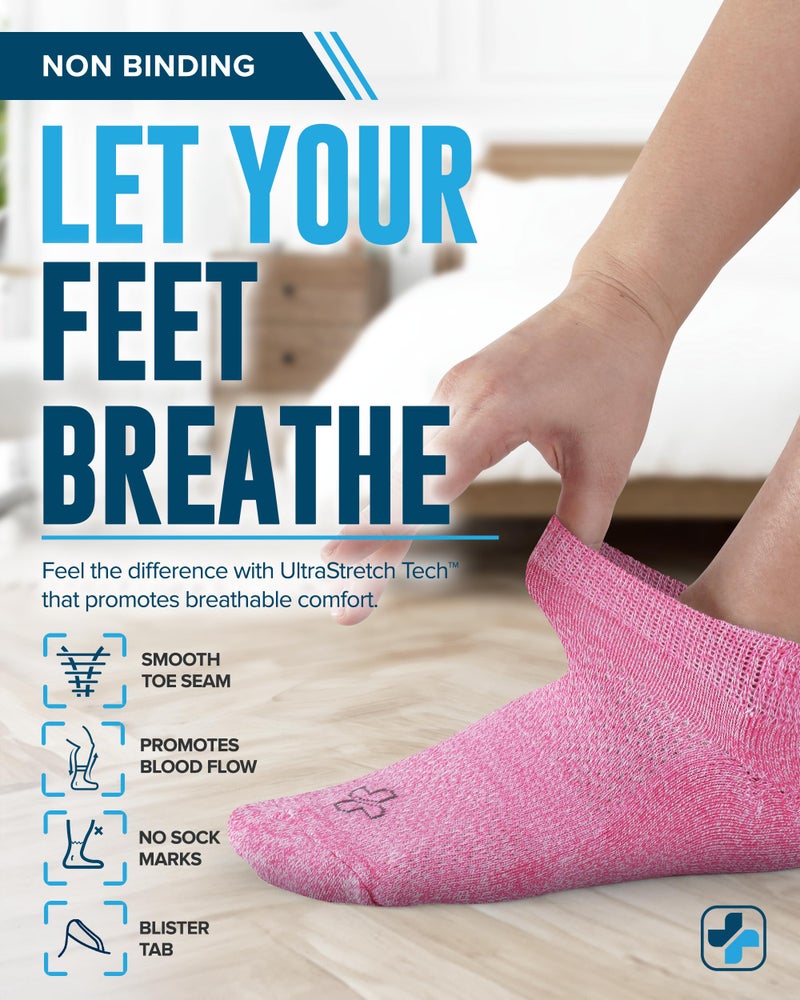 Doctor's Select Viscose Bamboo Ankle Diabetic Socks for Women and Men - 6 Pairs | Quarter Diabetic Socks for Men 9-12 | Edema Socks | Black, White, Light Blue, Blue, Purple, Pink - Image 2
