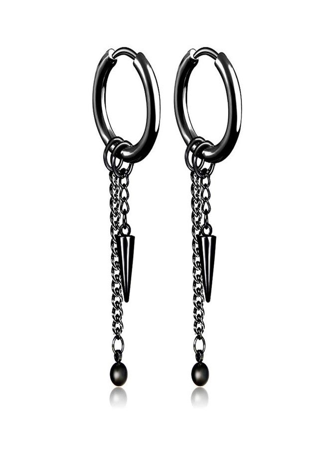 Xusamss Punk Jewelry Stainless Steel Huggie Hinged Earrings Spike Long Chain Dangle Drop Hoop Earrings - Image 1