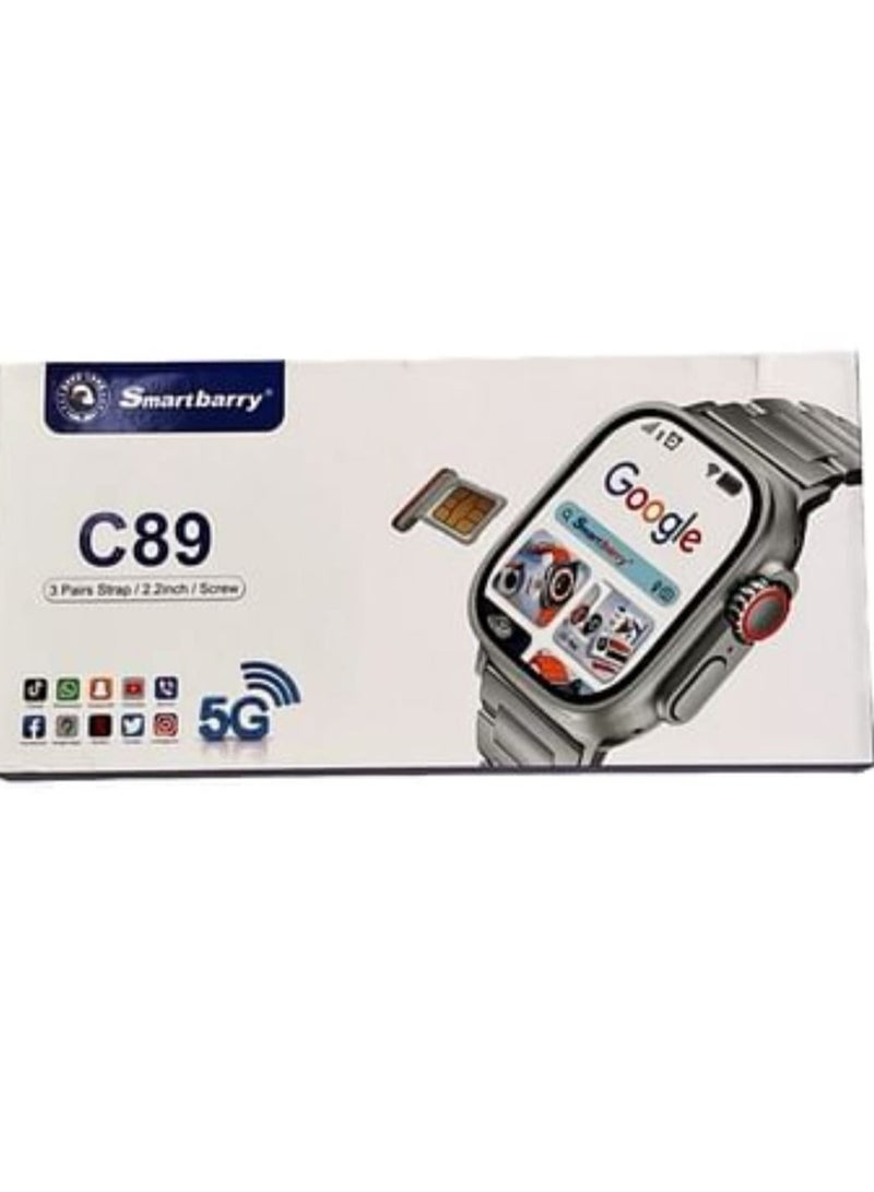 سمارت باري ساعة ذكية C89 بشاشة 2.2 بوصة مع 3 أزواج من الأشرطة مع دعم بطاقة SIM للجوال وشبكة 5G ودعم Google Play لجميع التطبيقات - Image 2