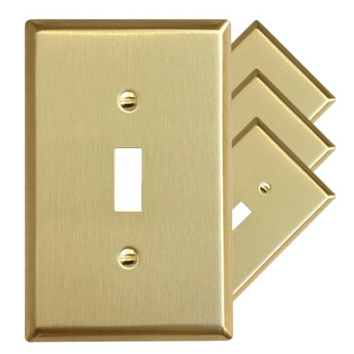 Rio Salto MIDSIZE BRASS Signature Collection Decorative Brushed Brass Gold Metal Outlet Covers Light Switch Cover Plate Premium Wall Plate 1Gang Single Toggle Flip Switch 494 x 313 4Pack - Image 1