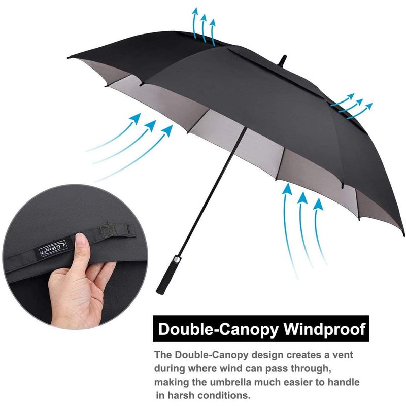 G4Free 62 inch Extra Large Windproof Golf Umbrella Automatic Open Umbrella Double Canopy Vented Anti UV Sun Protection Oversize Stick Umbrellas?Black? - Image 3
