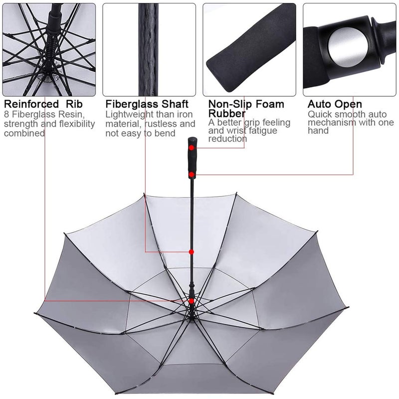 G4Free 62 inch Extra Large Windproof Golf Umbrella Automatic Open Umbrella Double Canopy Vented Anti UV Sun Protection Oversize Stick Umbrellas?Black? - Image 4
