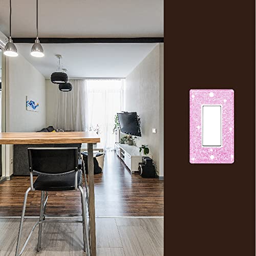 Dengduoduo Wall Plate Light Switch Outlet Cover, Standard Size 4.50" x 2.76", Dengduoduo Silver Pink Rhinestones Bling Light Switch Plate, Plug Cover for Electrical Outlet for Bedroom Accessories Home Decor - Image 2
