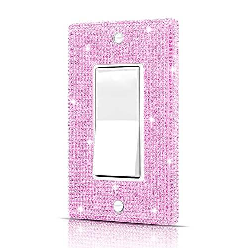 Dengduoduo Wall Plate Light Switch Outlet Cover, Standard Size 4.50" x 2.76", Dengduoduo Silver Pink Rhinestones Bling Light Switch Plate, Plug Cover for Electrical Outlet for Bedroom Accessories Home Decor - Image 1