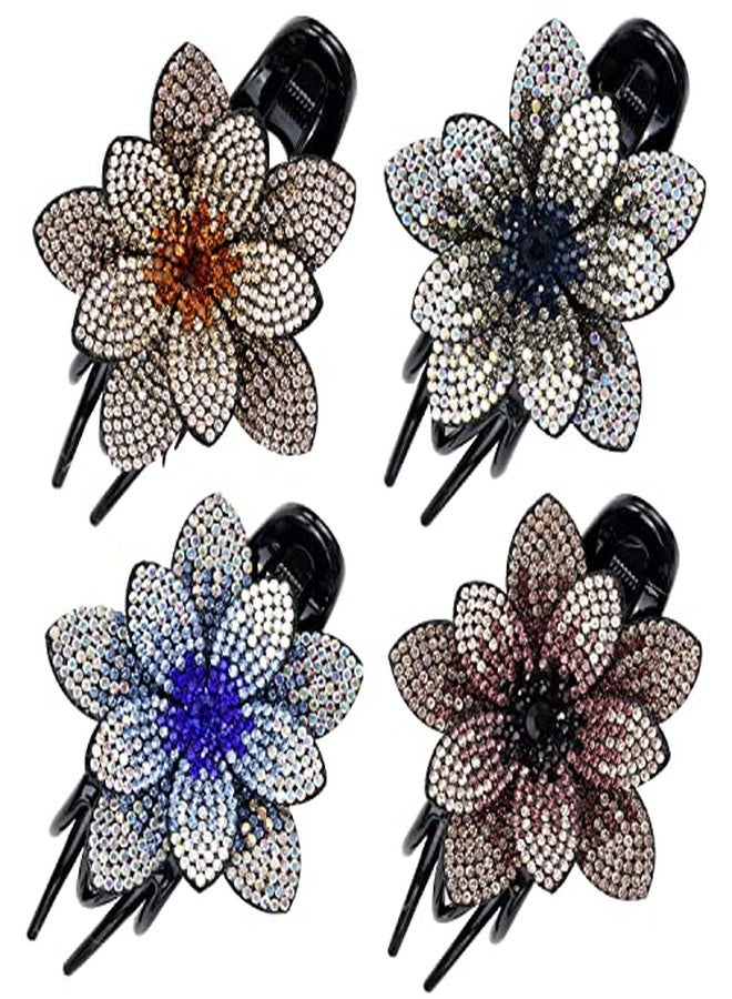 CHIROGRAPHY 4 PCS Flower Rhinestone Hair Claw Clips for Women and Girls | Crystal Sparkling Hair Accessories | Non-Slip Hairpins Clamps for Party, Wedding and Daily Styling - Image 1