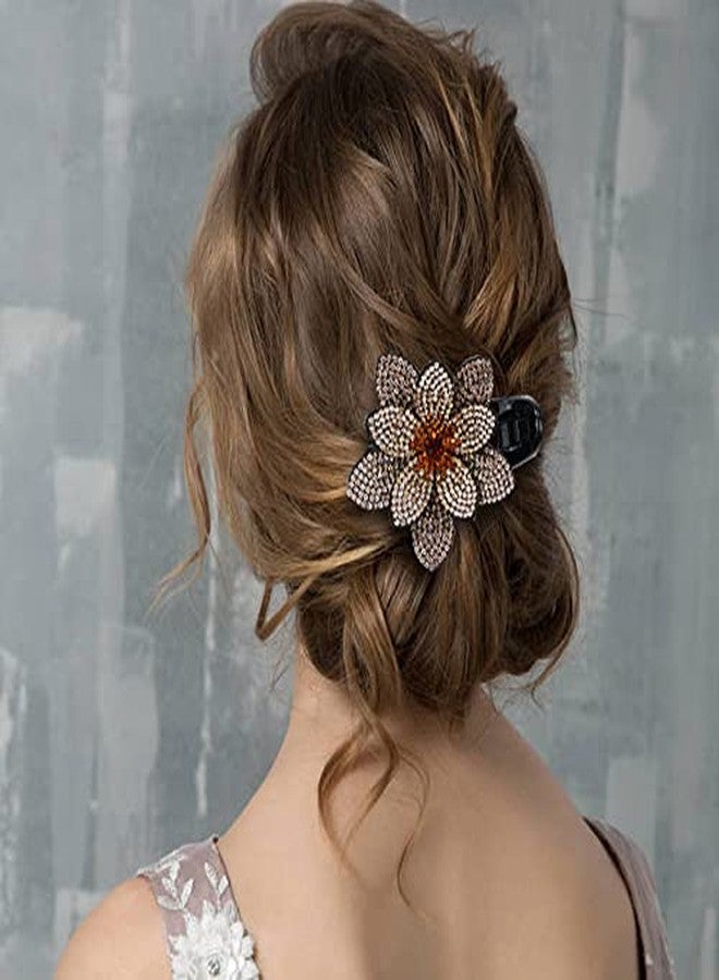 CHIROGRAPHY 4 PCS Flower Rhinestone Hair Claw Clips for Women and Girls | Crystal Sparkling Hair Accessories | Non-Slip Hairpins Clamps for Party, Wedding and Daily Styling - Image 4